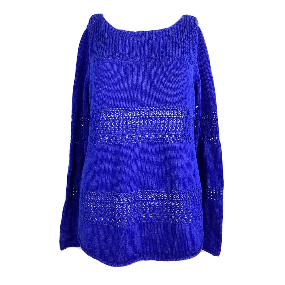 Chelsea & Theodore Sweater Womens Sz M Cobalt Blue‎ Purple Open Knit Pullover